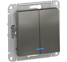 Выключатель встраиваемый двухклавишный с подсветкой (сталь) Systeme Electric ATN000953
