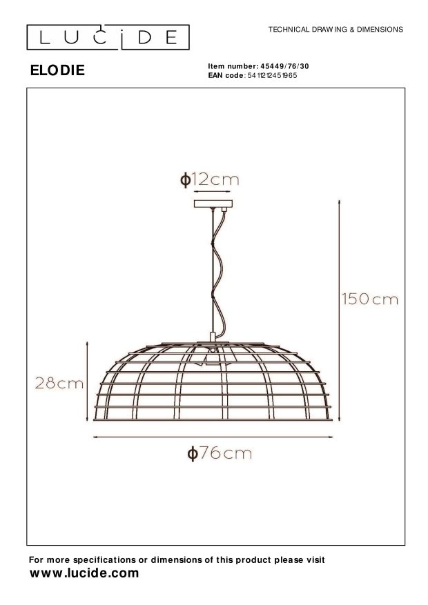Подвесной светильник Lucide ELODIE 45449/76/30