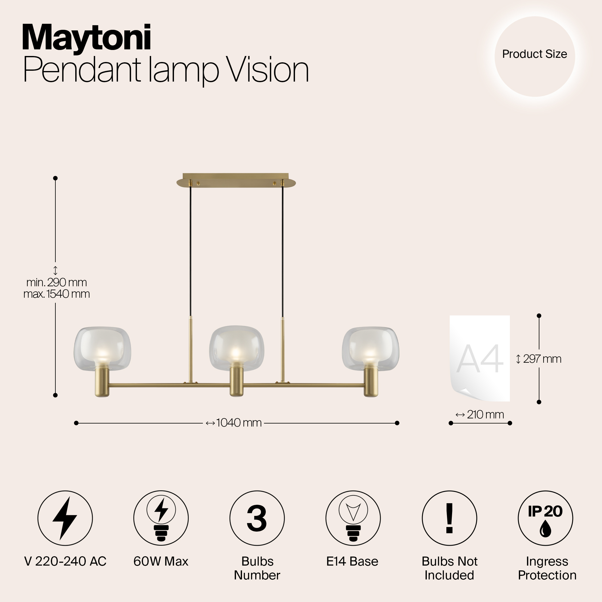 Подвесной светильник Maytoni Vision MOD411PL-03G_MY