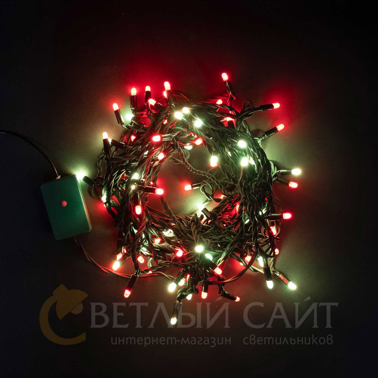 Гирлянда Нить с Колпачком 15м Разноцветная 220В, 100 LED, Провод Черный Каучук, IP65 AUG100CAP-21-1EPRGB