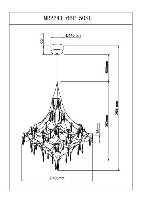Подвесная люстра светодиодная с пультом и хрустальными подвесками Swarovski MyFar MR2641-66P-50SL