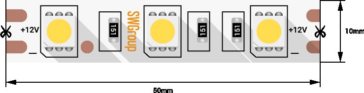 Лента со скотчем 3М светодиодная стандарт 5050, 60 LED/м, 14,4 Вт/м, 12В, IP20, Цвет: Красный 00-00009707_SW
