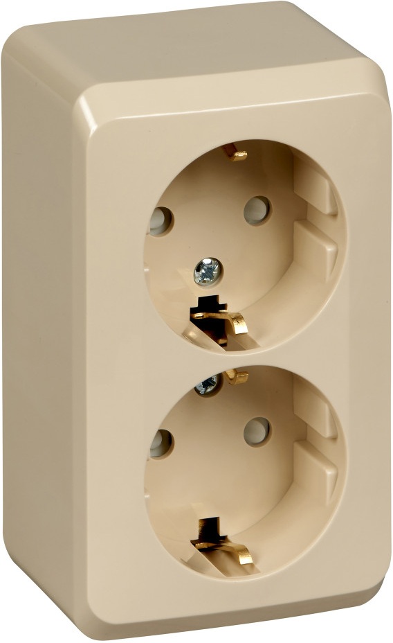 Розетка накладная двойная с заземлением и шторками (кремовый) Systeme Electric PA16-008K