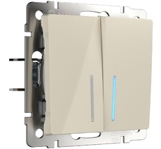 Выключатель двухклавишный проходной c с подсветкой Werkel WL03-SW-2G-2W-LED-ivory a051477_WR