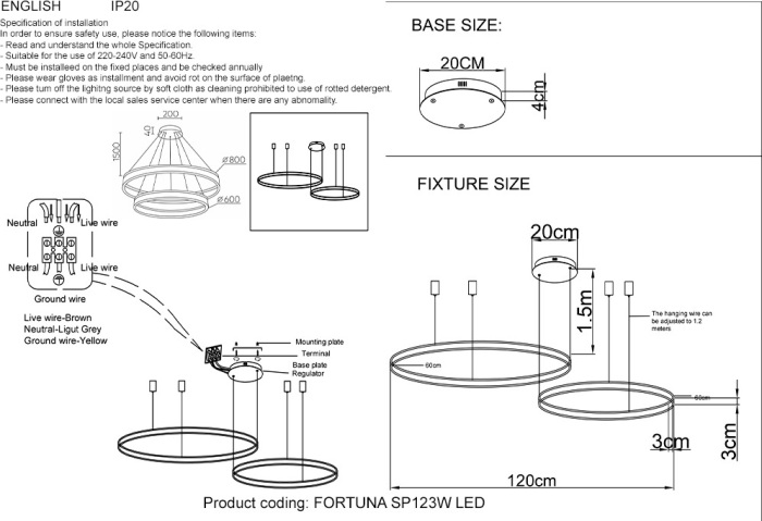 Подвесной светильник светодиодный с пультом Crystal Lux FORTUNA SP123W LED  BLACK_CR