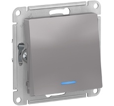 Выключатель встраиваемый одноклавишный с подсветкой (алюминий) Systeme Electric ATN000363