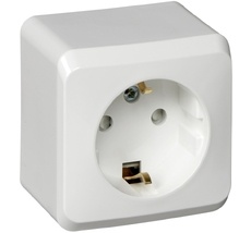 Розетка накладная с заземлением и шторками (белый) Systeme Electric PA16-004B