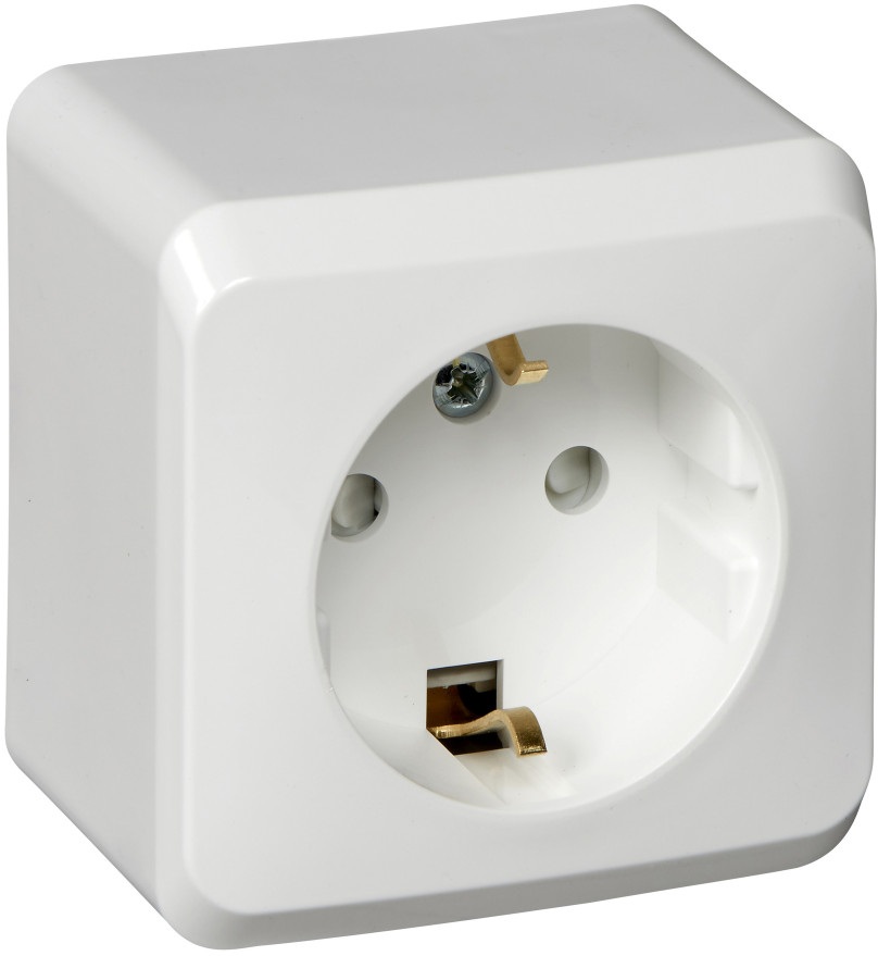 Розетка накладная с заземлением и шторками (белый) Systeme Electric PA16-004B
