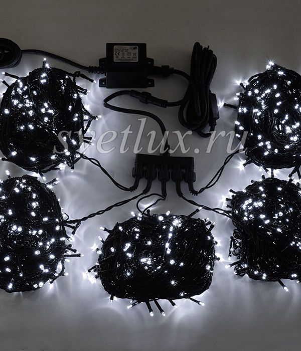 

Комплект 5 Белых Нитей по 20м, 900 LED, Провод Черный Силикон, IP65 03-068, 03-068