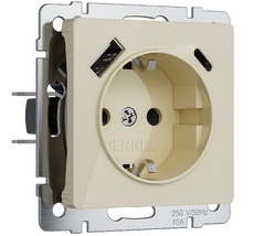 Розетка с заземлением, шторками и USB тип A+C a064131_WR