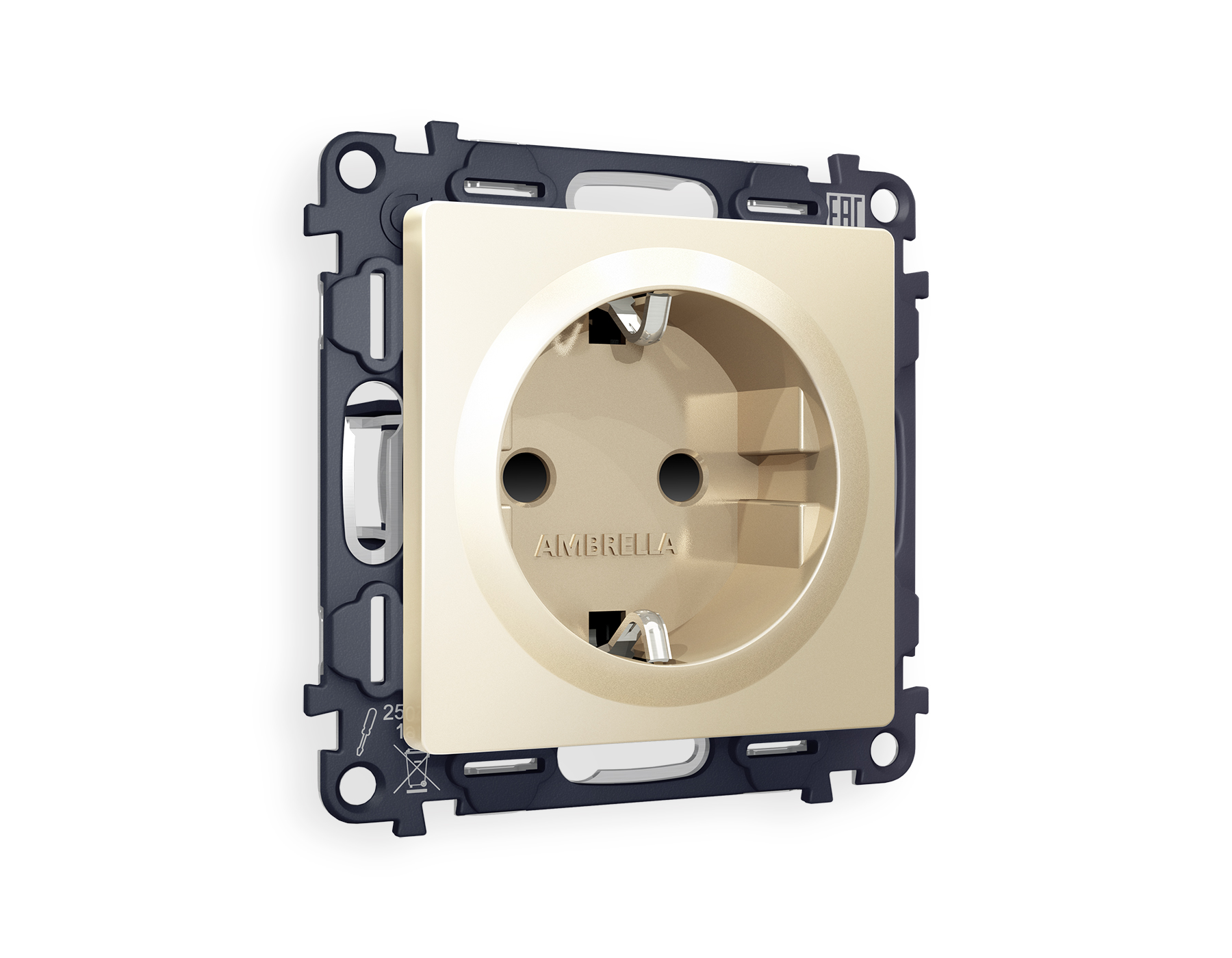 Розетка Ambrella Volt ALFA с заземлением и шторками 2P+E 16A-250V QUANT MA607010_AMB