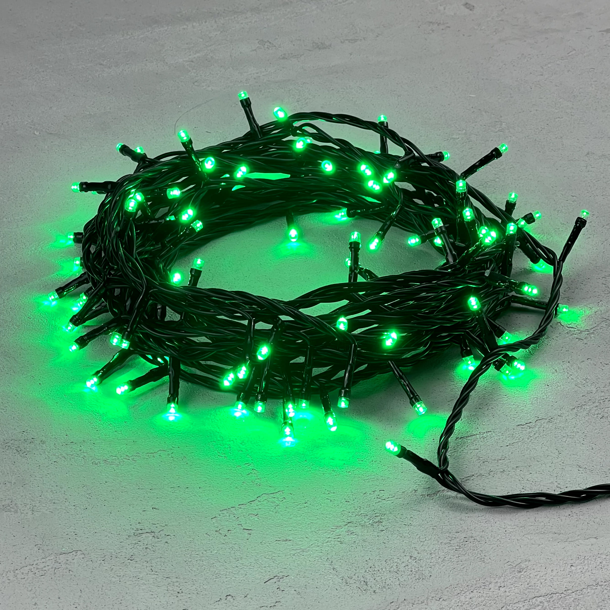 Гирлянда Нить 10м Зеленая 24В, 100 LED, Провод Черный ПВХ, IP54 PST100-11-1G