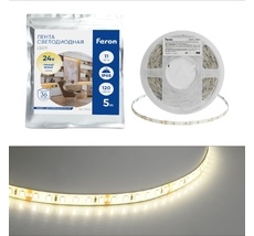 Светодиодная LED лента 120SMD(2835)/м 11Вт/м 24V 3000К IP65 Feron 51634_FR