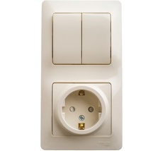 Розетка встраиваемая с заземлением с двухклавишным выключателем (бежевый) Systeme Electric GSL000274