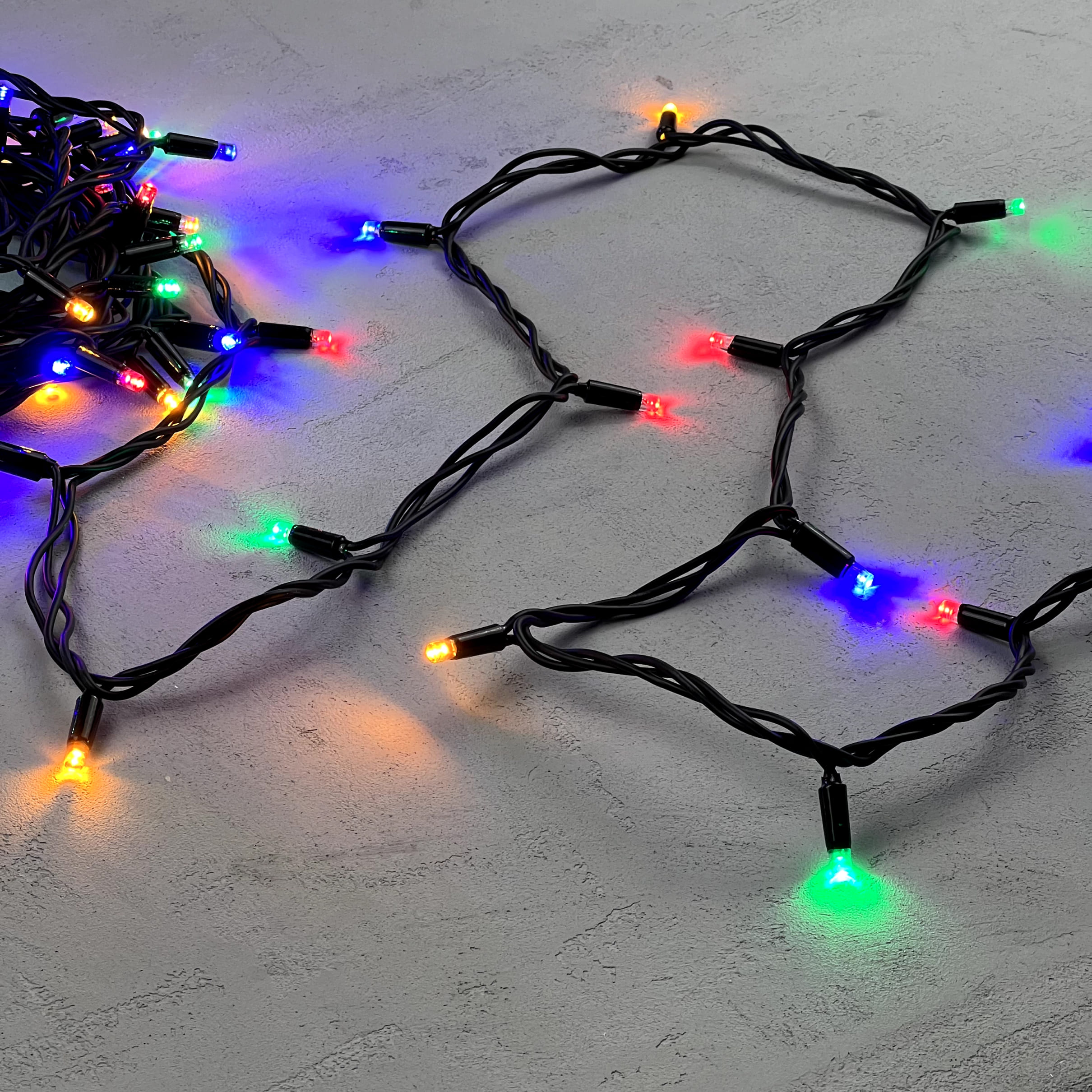 Гирлянда Нить 10м Разноцветная 220В, 75 LED, Провод Черный Каучук, IP65 LL75-1-2M