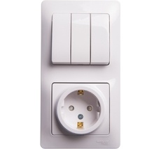 Розетка встраиваемая с заземлением с трехклавишным выключателем с подсветкой (белый) Systeme Electric GSL000178