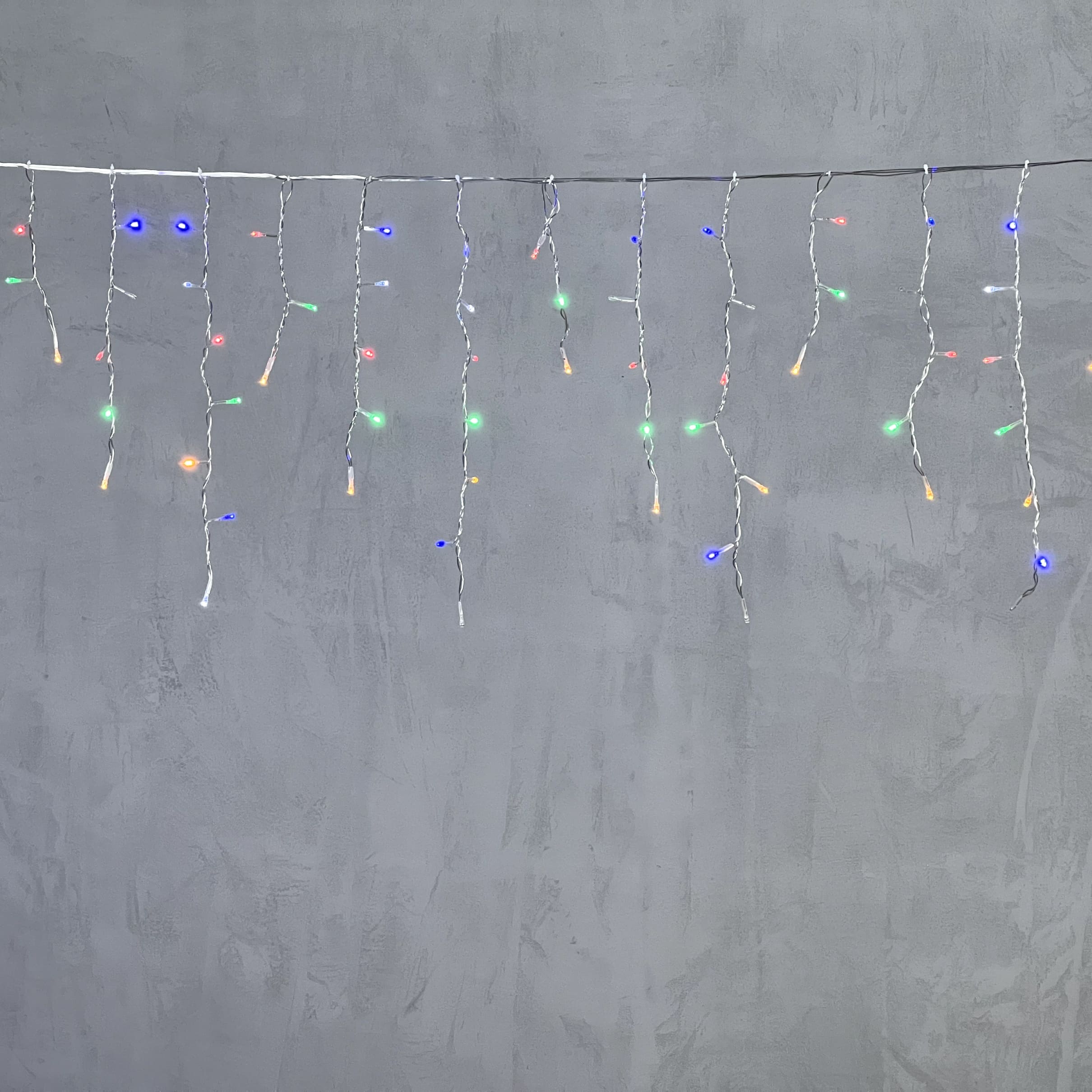 Гирлянда Бахрома 4,9 x 0,5 м Разноцветная с Мерцанием Белого Диода 220В, 240 LED, Провод Прозрачный ПВХ, IP54 PIL240BLW-10-2M