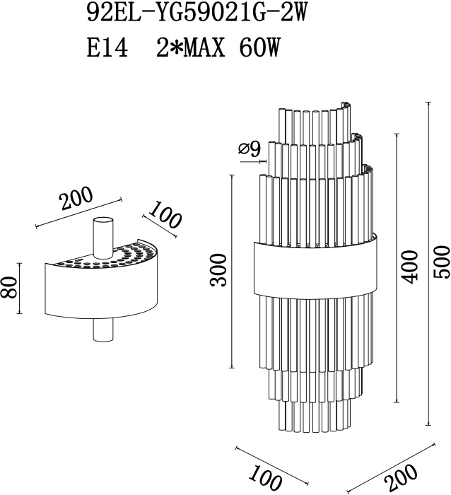 Настенный светильник Garda Decor 92EL-YG59021G-2W