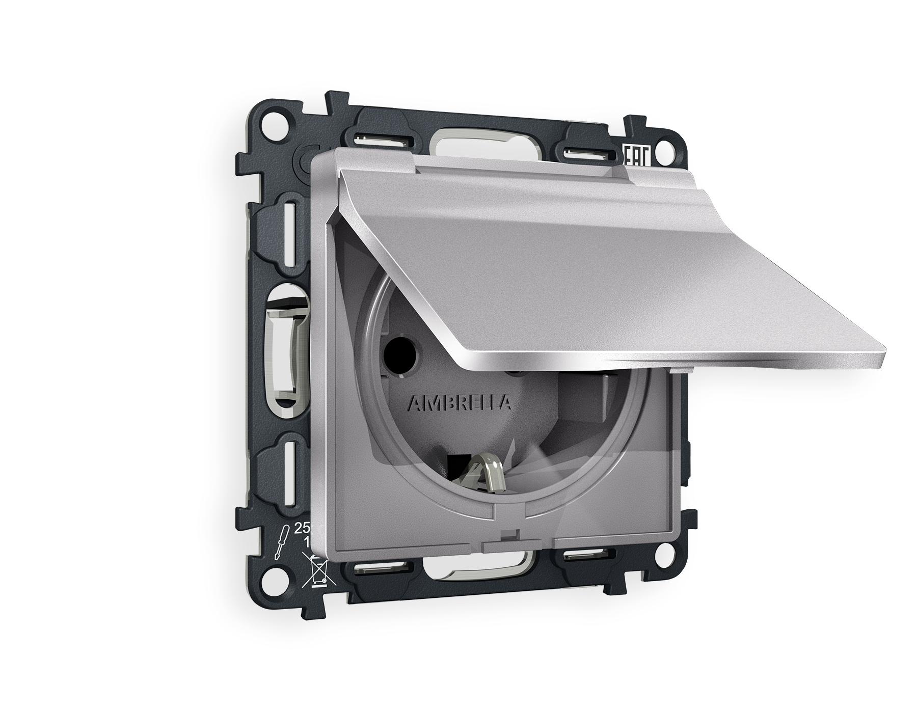 Розетка Ambrella Volt ALFA с заземлением с шторками и защитной крышкой 2P+E 16A-250V IP44 QUANT MA508010_AMB