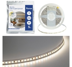 Лента светодиодная 192SMD(2835)/м 16Вт/м 24V 3000К+6500K IP20 Feron 51835_FR