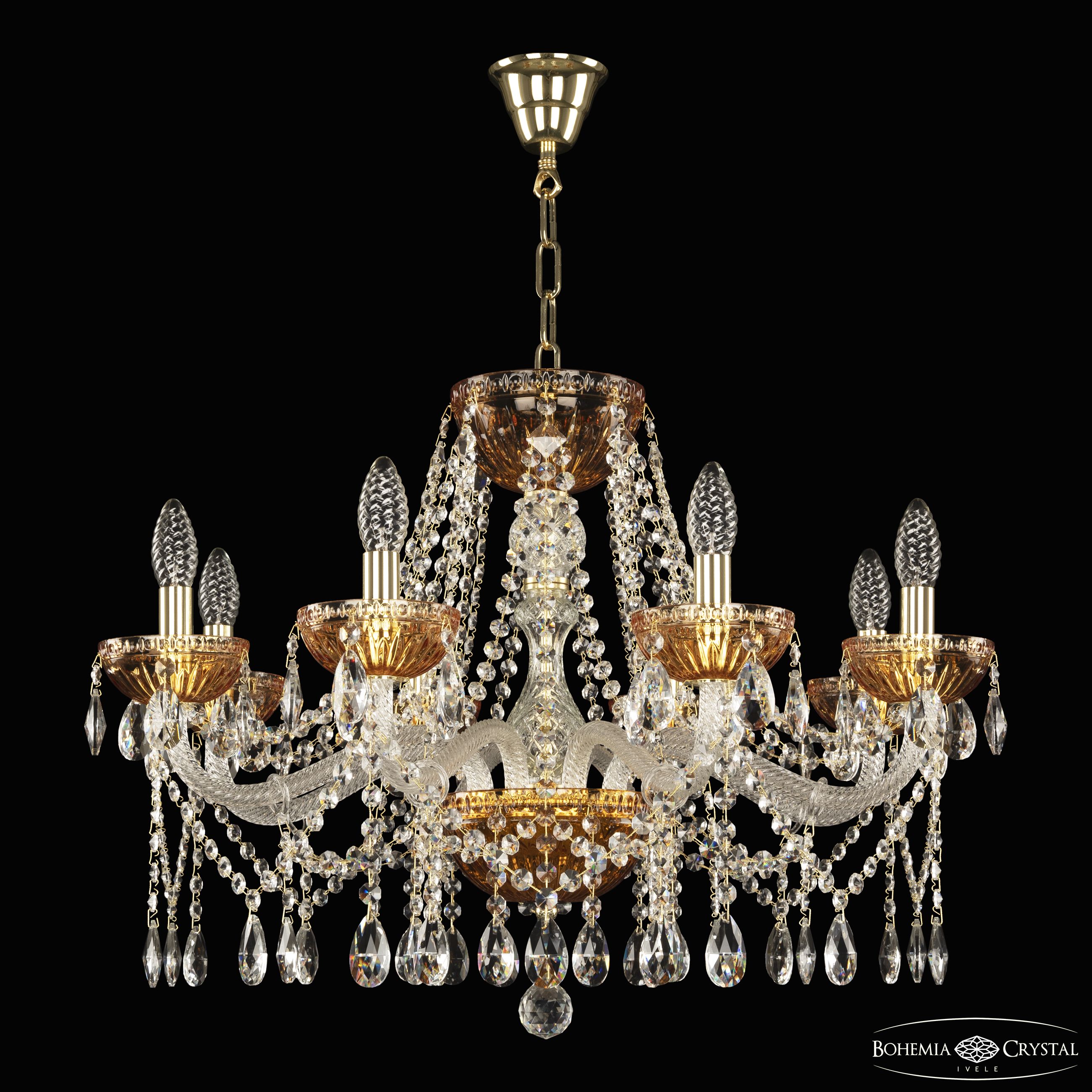 Хрустальная люстра Bohemia Ivele Crystal 5413/8/240 G Amber/M-1G_BI