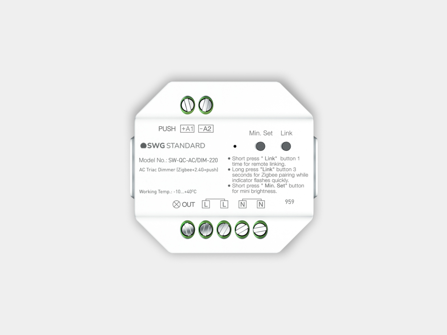 Универсальный диммер TRIAC 220В Zigbee 3.0 + 2.4G + Push SWG Standard 00-00038613_SW