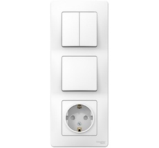 Розетка встраиваемая с заземлением с одноклавишным и двухклавишным выключателем (белый) Systeme Electric BLNBS101201