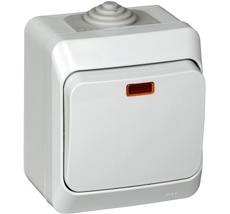 Выключатель накладной одноклавишный с подсветкой (серый) IP44 Systeme Electric BA10-045C