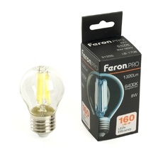 Лампа светодиодная филамент G45 шар 8W 175-265V E27 6400К Feron 51255_FR