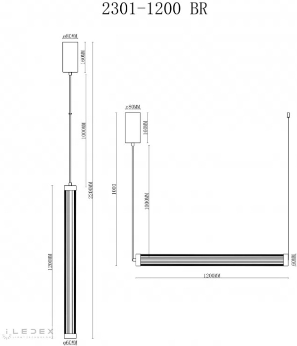 Подвесной светильник iLedex Rocks 2301-1200 BR_IX