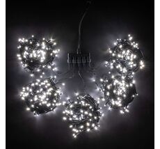 Комплект 5 Белых Нитей по 20м с Мерцанием, 1000 LED, Провод Черный ПВХ, IP54 KDD1000BLW-11-1W