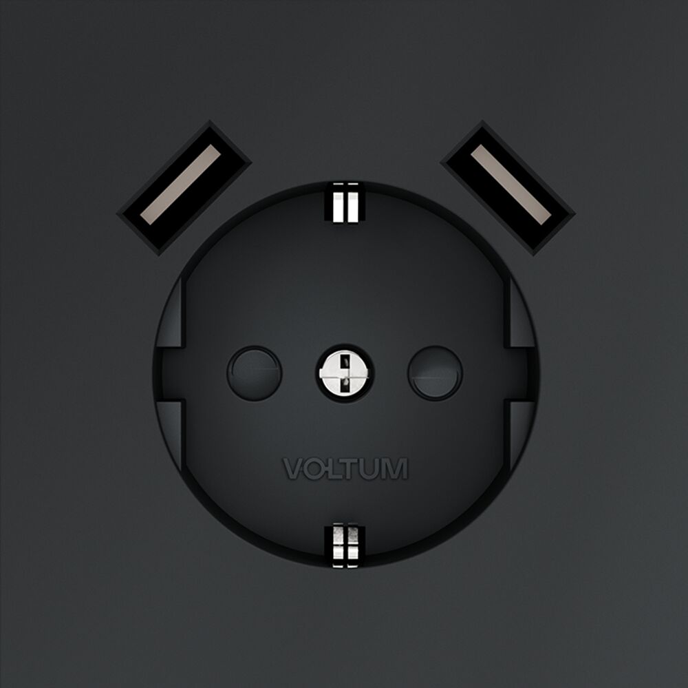 Розетка встраиваемая VOLTUM S70 с заземлением и защитными шторками, 16А, с USB, A+A VLS040407