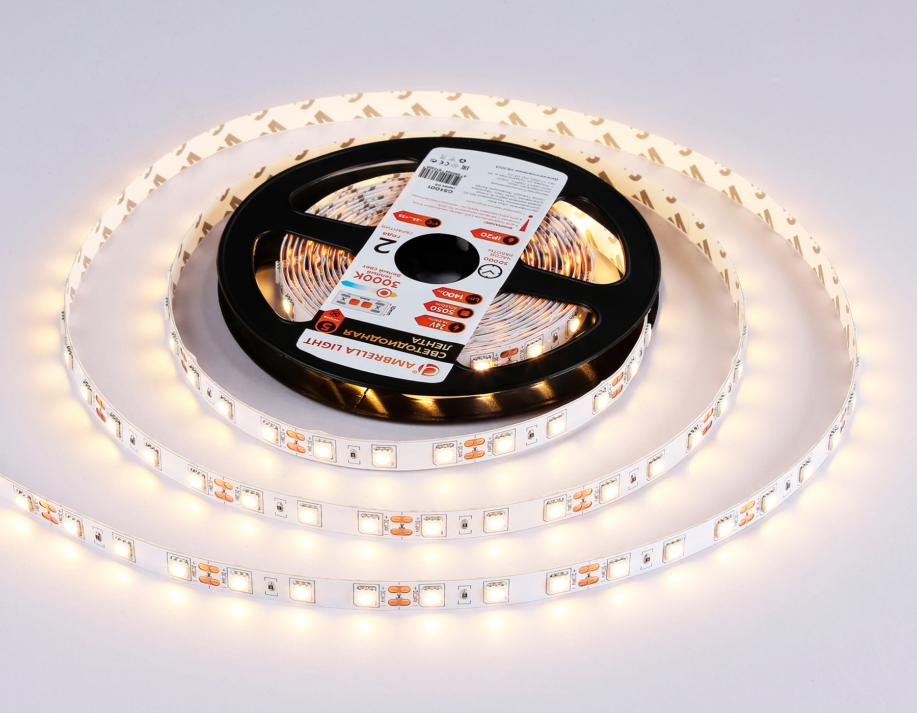 Светодиодная лента Ambrella Light GS4001 5050 60Led /14.4W m/ 24V 3000K 5m Ambrella Light LED Strip GS4001_AMB