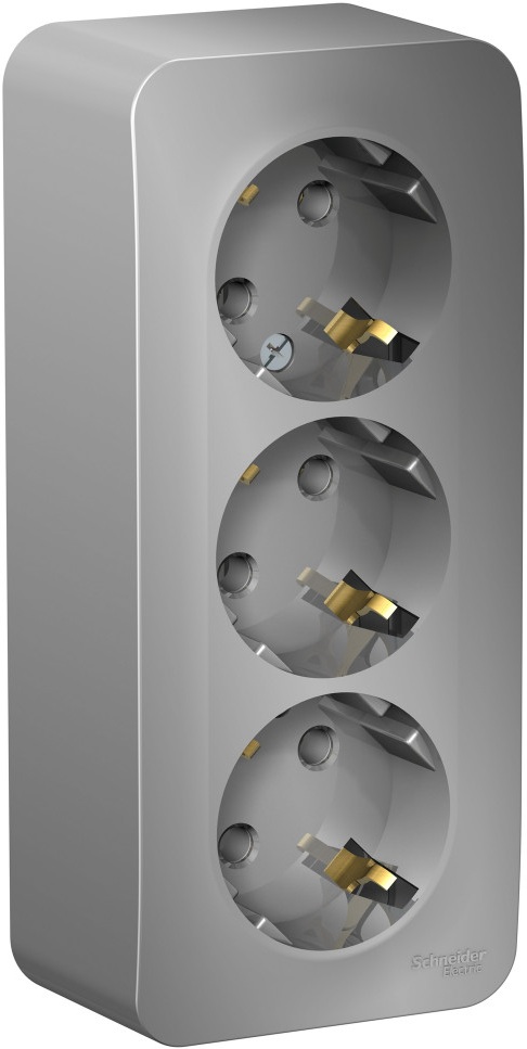 Розетка накладная тройная с заземлением (алюминий) Systeme Electric BLNRA010313