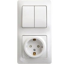 Розетка встраиваемая с заземлением с двухклавишным выключателем (белый) Systeme Electric GSL000174