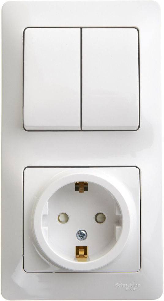 Розетка встраиваемая с заземлением с двухклавишным выключателем (белый) Systeme Electric GSL000174