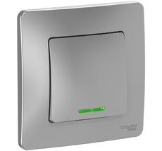 Выключатель встраиваемый одноклавишный с подсветкой (алюминий) Systeme Electric BLNVS010113