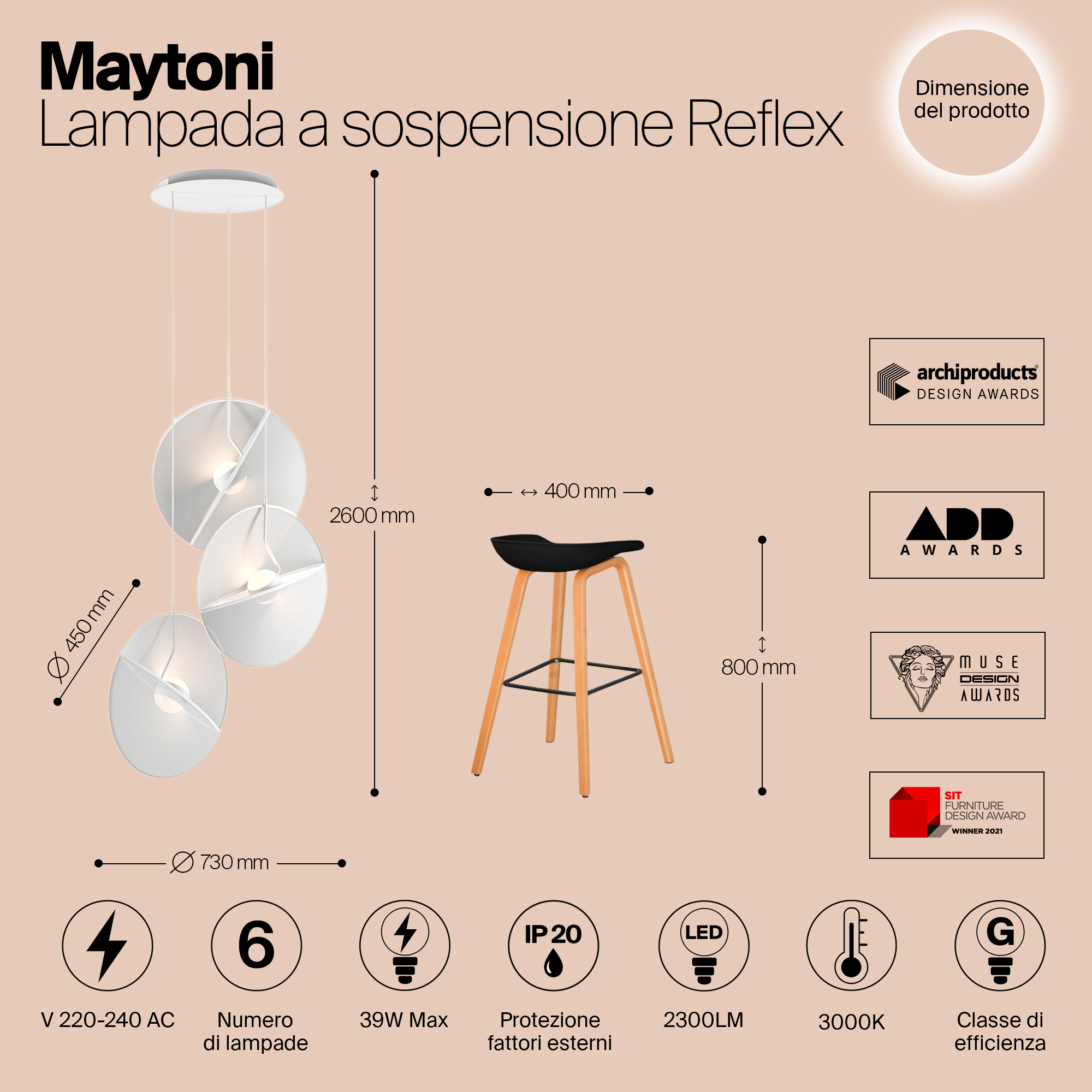 Подвесная люстра Maytoni Reflex MOD154PL-L6W3K1_MY