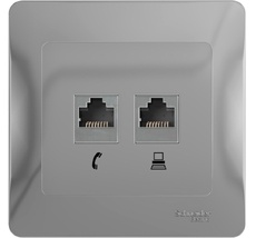 Розетка встраиваемая телефонная RJ-11 + Ethernet RJ-45 (алюминий) Systeme Electric GSL000385