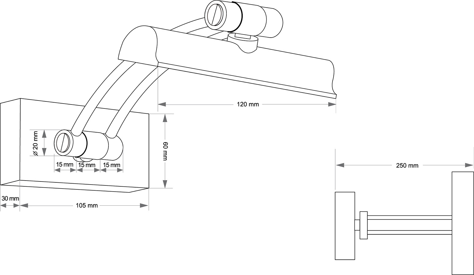 Подсветка для картин и зеркал KUTEK ELVE ELV-PODS-1(Z)250-KR
