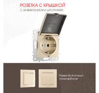 Розетка с заземлением шторками и защитной крышкой 16A 250V Arte Milano 206.41-1.shampan