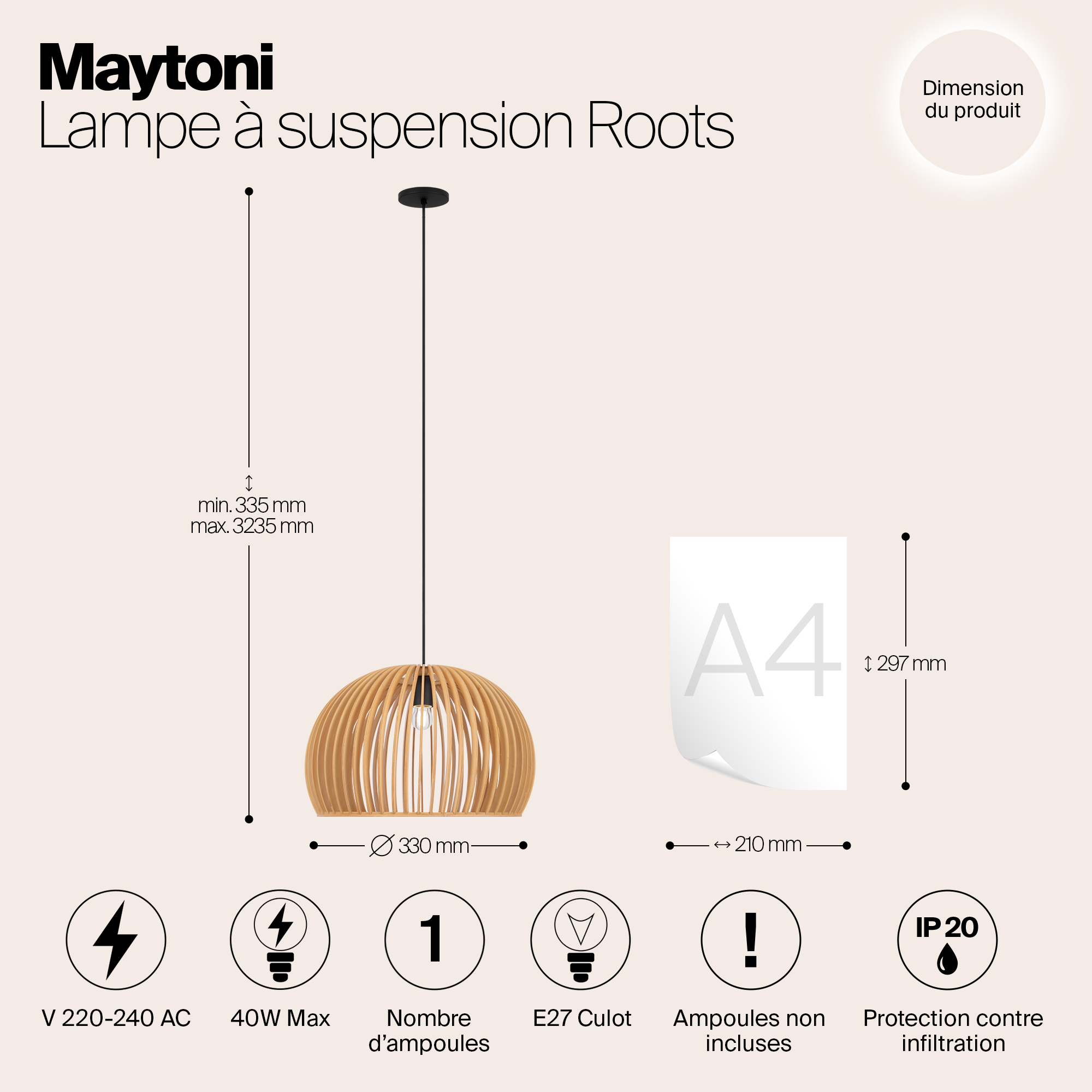 Подвесной светильник Maytoni Roots MOD195PL-01W_MY