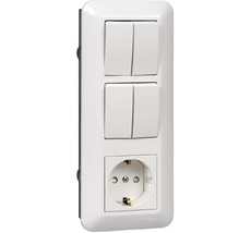 Розетка встраиваемая с заземлением с двумя двухклавишными выключателями (белый) Systeme Electric BK2VR-008B-BI