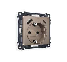 Розетка Ambrella Volt ALFA 2USB A+C 20W быстрая зарядка с заземлением и шторками 2P+E 16A-250V QUANT MA640010_AMB