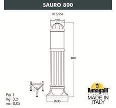 Уличный садовый светильник-столбик FUMAGALLI SAURO D15.554.000.VXF1R.FC1