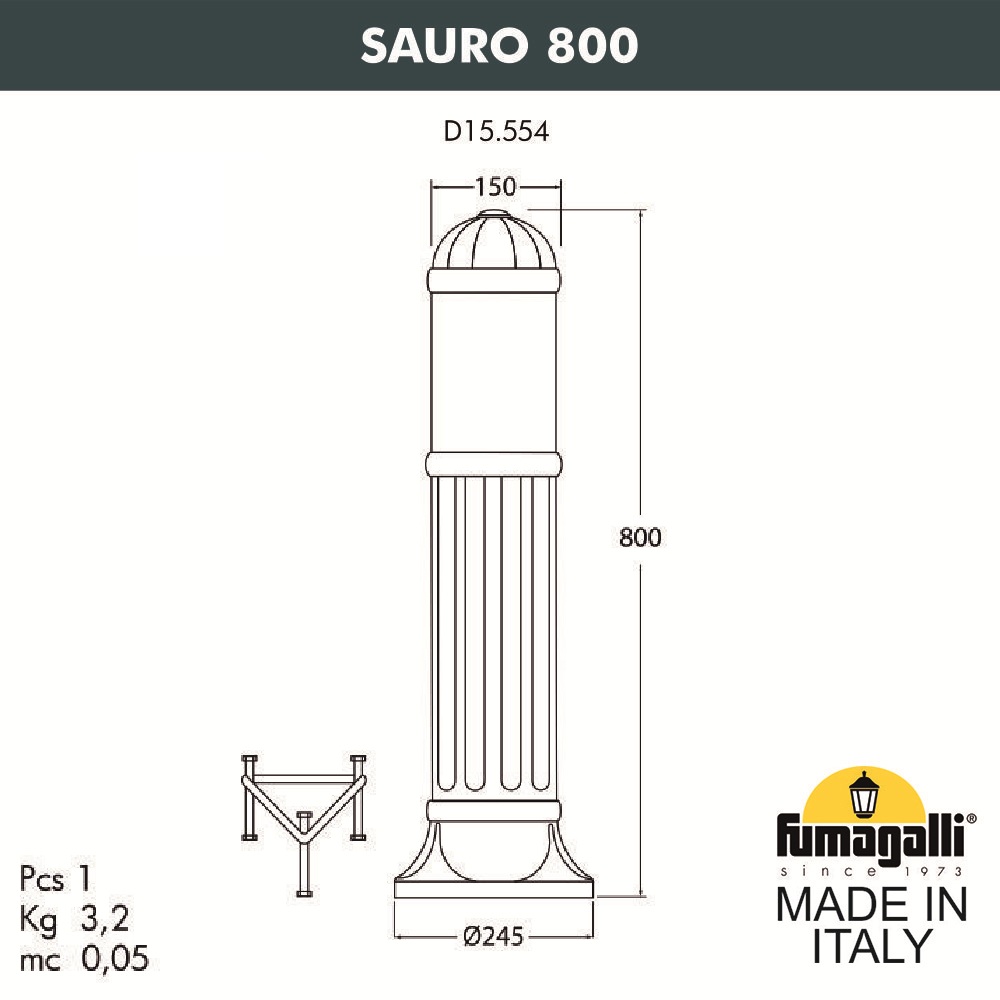 Уличный садовый светильник-столбик FUMAGALLI SAURO D15.554.000.VXF1R.FRA