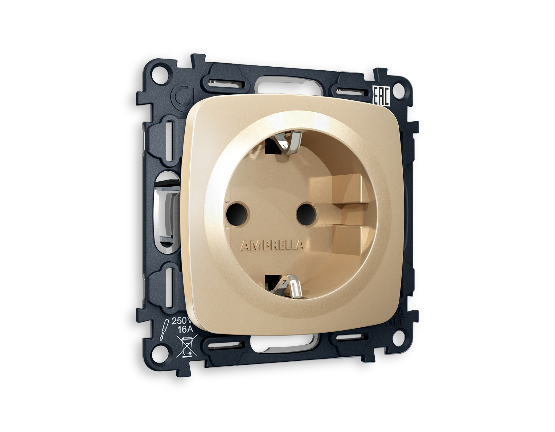 Розетка Ambrella Volt OMEGA с заземлением и шторками 2P+E 16A-250V QUANT MO607010_AMB