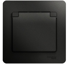 Розетка встраиваемая с заземлением, шторками и крышкой (антрацит) Systeme Electric GSL000746