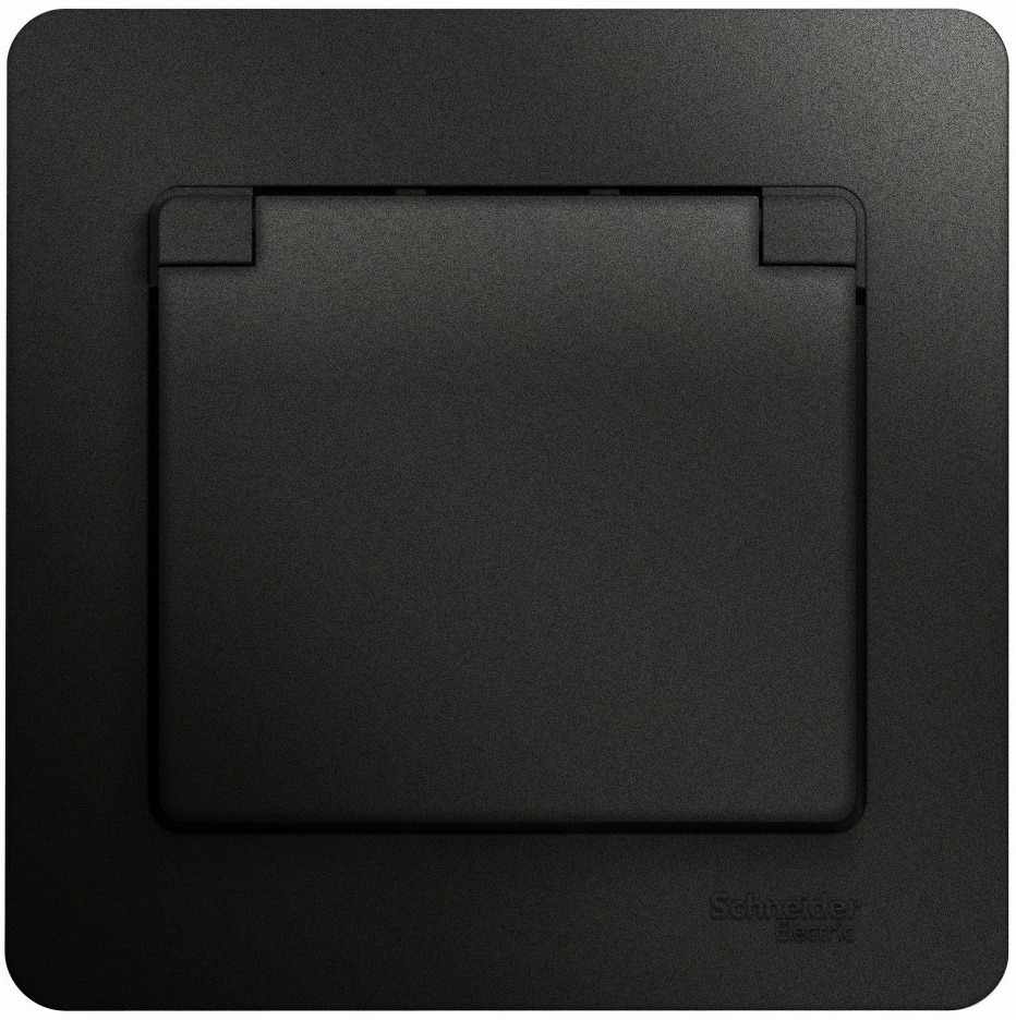 Розетка встраиваемая с заземлением, шторками и крышкой (антрацит) Systeme Electric GSL000746