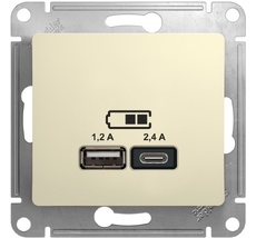 Розетка встраиваемая USB Type A+С (бежевый) Systeme Electric GSL000239